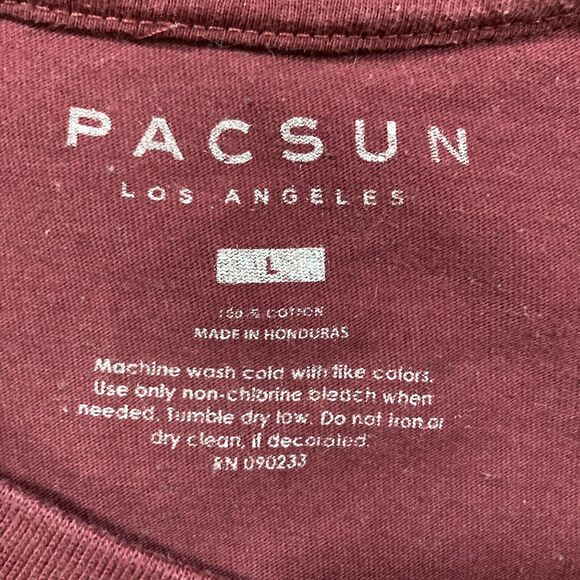PacSun "Paranoid" Long Sleeve Graphic Tee (Men’s Size L) • Maroon Shirt • EUC - Picture 3 of 4